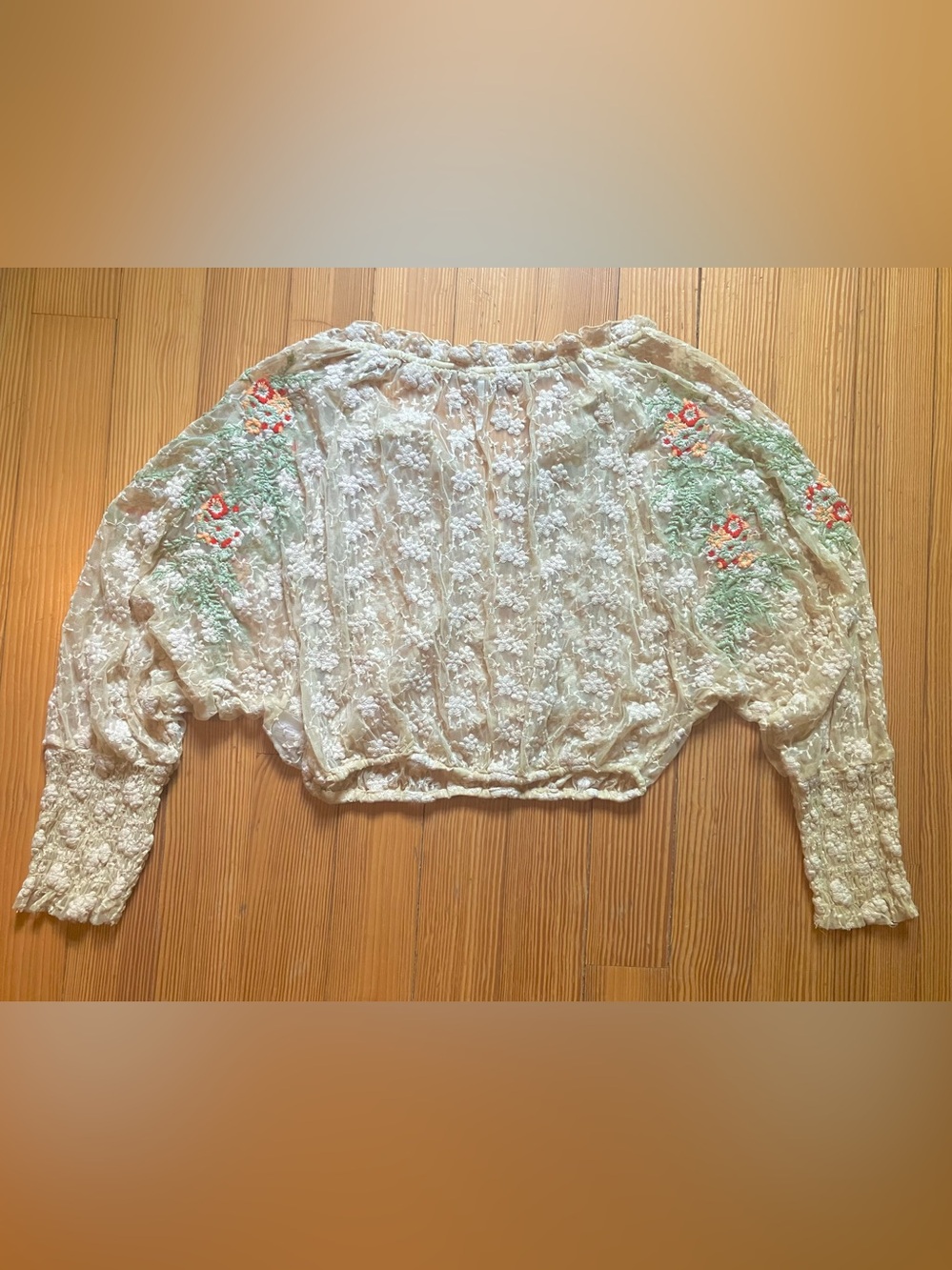 Free People Jubilee Floral Embroidered Sheer Top Sz XS - Picture 8 of 13